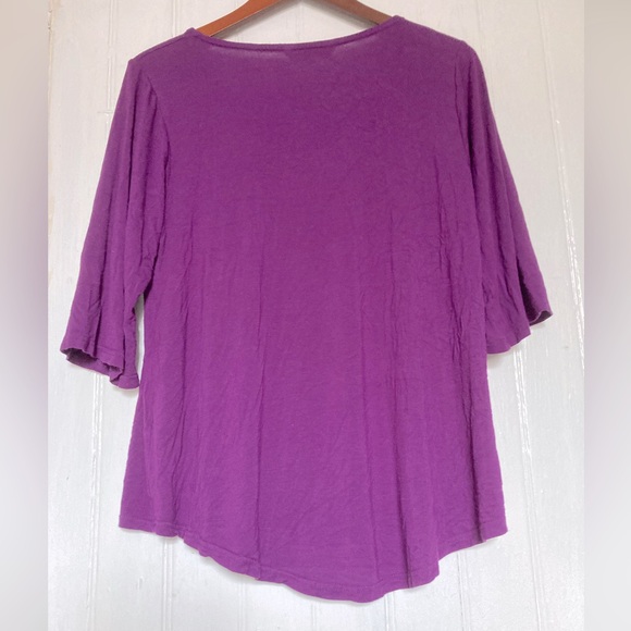 *3 for $20* Round neck purple knit top, 3/4 sleeves, scoop hem, sz L/XL. - Picture 8 of 8